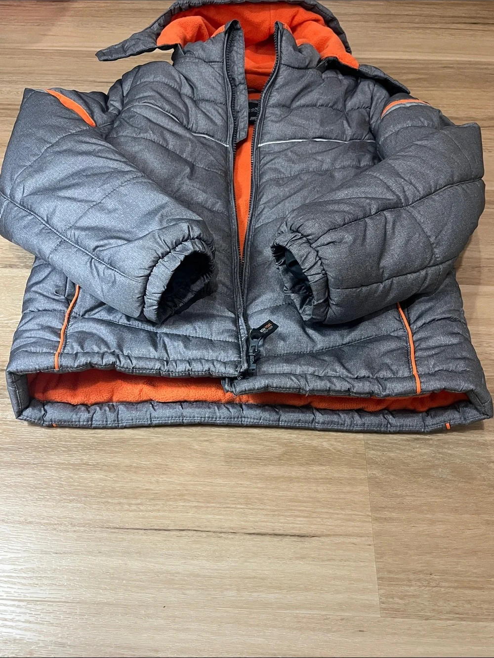 London Fog Kids Active Puffer Jacket Winter Coat Gray & Orange, Size M 10-12